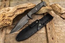 LOM LITTLE SURVIVAL HANDMADE PILOT D-2 STEEL ACID WASH KNIFE WITH LEATHER SHEATH picture