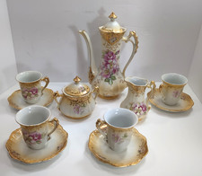 13 Pc Antique R.S. Germany/ Prussia Tea/Coffee Set Magenta Floral Heavy Gold picture