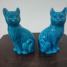 Vintage Chinese Turquoise Glazed Porcelain Cats 8