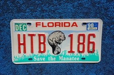 1998 Florida SAVE THE MANATEE License Plate picture