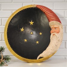 Kurt Adler 3D Santa Moon & Stars Wooden Wood Christmas Holiday Bowl  9.5” X 3.5” picture