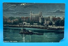Vintage London Tower Postcard Moonlight Thames River Scene No. 35 picture