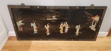 Oversized Vintage Chinese Black Lacquer Wall Panel 54x24 Mother of Pearl... picture