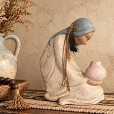 Southwestern Native American Sculpture, Woman Holding Pot, 10” Figurine picture