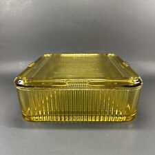 Vtg Federal Glass Square Fridgey Lidded Refrigerator Dish Amber Golden Yellow picture