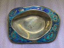 1950s Mexico Artist Pepe Mendoza Inlay Cigar Ashtray Catchall Jewelry Tray Brass picture