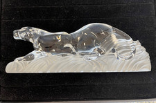 Large Lennox Clear Crystal Glass Prowling Panther Jaguar Figurine 11” frost DsVa picture