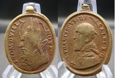Antique Italian Bronze Devotional Medal – St. Thomas of Villanova & St. Francis picture