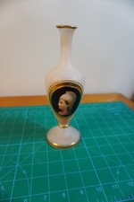 Antique Opaline Portrait Vase Satin Glass White Hand Painted Gold Rim Home Deco picture