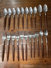 Vintage American Tempo Flatware Faux Wood Handle 21 Piece Lot Spoons Forks picture