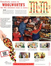 M & M Now At Woolworth's CANDY COUNTER Over 450 Pieces in 1lb 1952 MAGAZINE AD picture