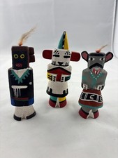 Wonderful group of three vintage Route 66–style carved wood kachina/katsina figu picture
