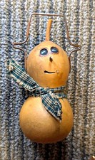 Vintage Primitive Folk Art Gourd Snowman Handmade Christmas Decor Rustic Winter picture