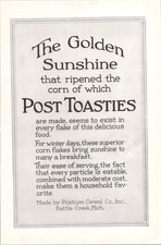 Post Toasties Vintage Print Ad 1920s Original Battle Creek Corn Flakes picture