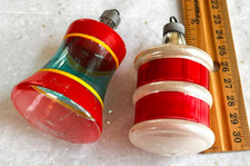 2 Vtg Premier Unsilvered Striped Bell/Barrel Mercury Glass Christmas Ornaments picture