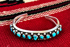 Vintage Native American Sterling Silver Turquoise Cuff Bracelet Navajo Signed RA picture