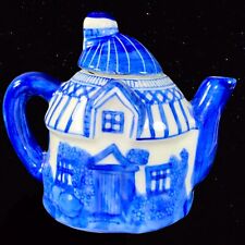 BOMBAY COMPANY Blue & White Teapot ARABESQUE TILE pattern 5”T 5.5”W Cobalt Blue picture