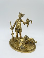 Vtg Heavy Brass Scottish Peasant Hunter w Dog Statue 4.4 lbs picture