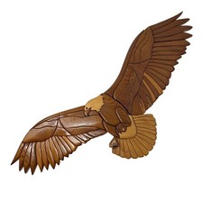 Vintage 80s Handcrafted Intarsia Bald Eagle Wall Wood Art 24½