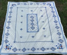 Vtg Blue Nordic Danish Scandinavian CUTTER Heavy Tablecloth Rectangular Flaws picture