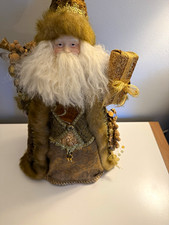 24” Gold Brown & White Santa Claus Christmas Figurine Faux Fur Coat picture