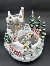 PartyLite Snowbell Candle Holder P7651 Snowman Musical Skating Rink Motion W/Box picture