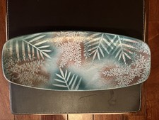 Vintage Holland Mold 14” Ceramic Platter MCM Turquoise Tropical Leaf Design picture