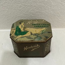 Vintage Heaton's Swiss Cream Caramels Tin London England Advertising Candy Box picture
