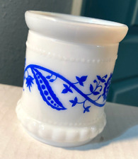 VTG Milk Glass Toothpick Holder/Jar-No Lid-Blue Cornflower Pattern-3
