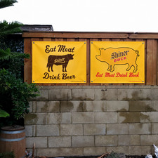 Shiner Bock Beer Banner Set (2) Eat Meat Drink Beer Texas Brewery Carnicería picture