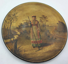 XIX Century Russian Lacquer Vyshniakov Plate Depicts Female InTraditional Dress picture