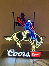 COORS BANQUET BEER RODEO LED BAR SIGN MAN CAVE GARAGE DECOR LIGHT MOTION BRONCO picture