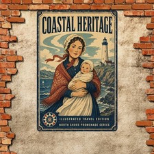 Mother Holding Baby Coastal Tin Sign Vintage Traditional Ocean Wall Plaque picture