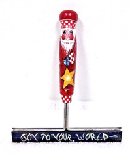 Hand Tole Painted Santa Wood Handle Squeegee Home Décor Artist Signed 1999 picture