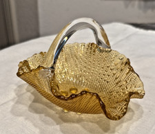VNTG Indiana Glass Amber Basket Diamond Point Tiara Ruffled Candy Dish Bowl 80 picture