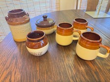 7 pc. Vintage Brown Glaze Stonewear Crock Pottery Collection picture