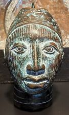 African Benin Bronze Female Head Metal Sculpture African Art - 6.75