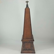 Vintage wood brass finial nail head leather trim tall Obelisk figurine decor 21