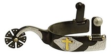 Showman Men's Black Steel Spurs w/ Gold Cross Overlay picture