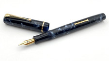 VINTAGE MABIE TODD SWAN FOUNTAIN PEN BLUE MARBLE FLEXIBLE 14K GOLD MEDIUM NIB picture