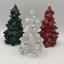 3 Mosser Glass Christmas Trees Holiday 5.5” Clear Green Red Vintage USA picture