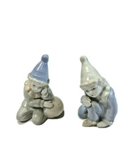 Vintage 1960s Rare Santini Italy Pair Figurines Boys Clowns Dunce Caps Children picture