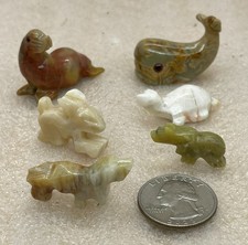 6 Miniature Hand Carved Stone Animals Mixed Lot picture