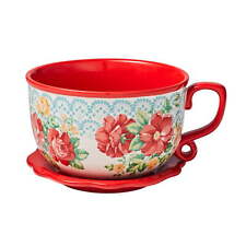 Woman Vintage Floral 8-Inch Tea Cup Ceramic Planter, Red picture