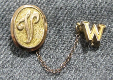 Vintage marked Klein 1/20 10K gold filled Letter V + letter M? or W? lapel pins picture