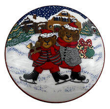 Mikasa Christmas Skating Teddy Round Covered Dish Candy Dresser Trinket Dish picture