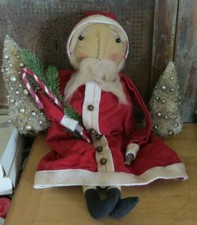 Grubby Primitive Old World Santa Claus Doll Tea Stained Candy Canes rusty Bells picture