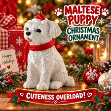 Maltese Puppy Christmas Ornament Resin Puppy Santa Hat Holiday Decor - JFSM INC picture