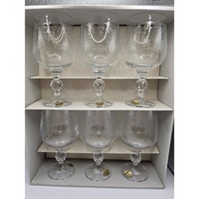Wine Glasses Set of 6 Bohemia Crystal Cascade Etched Floral Goblets Box picture