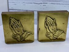 Vintage P M CRAFTSMAN Brass Praying Hands Bookends PMC PM 5” X 5” picture